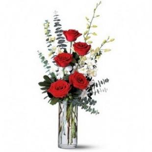 Red Roses with Orchids